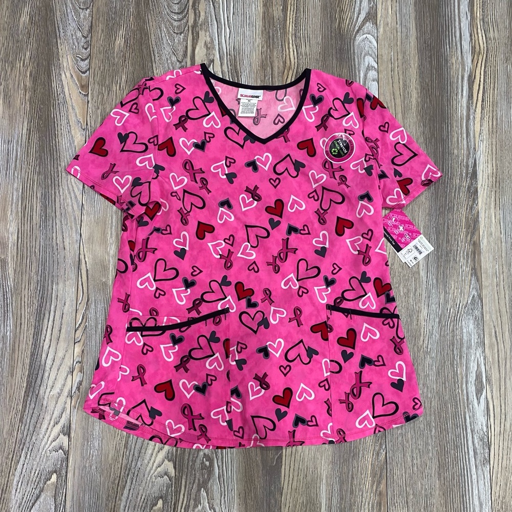 NWT! M - Scrubstar "Hearts that Heal" V-Neck Print Scrub Top